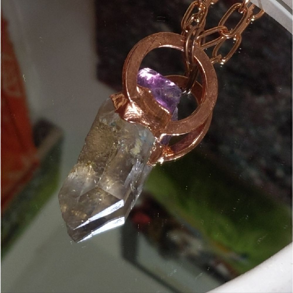 'Florencia' Purple Octagonal Fluorite & Natural Quartz Necklace - Picture 3 of 6
